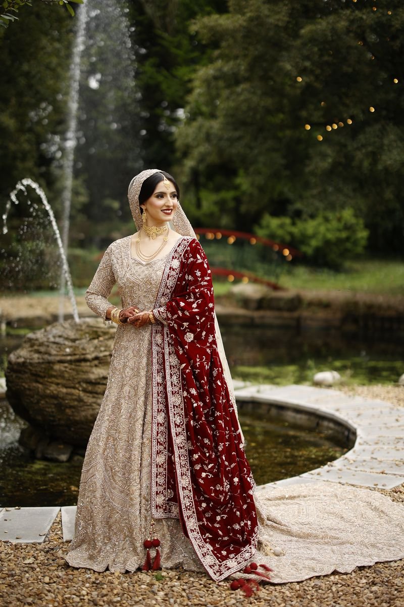 Bride beside a fountain